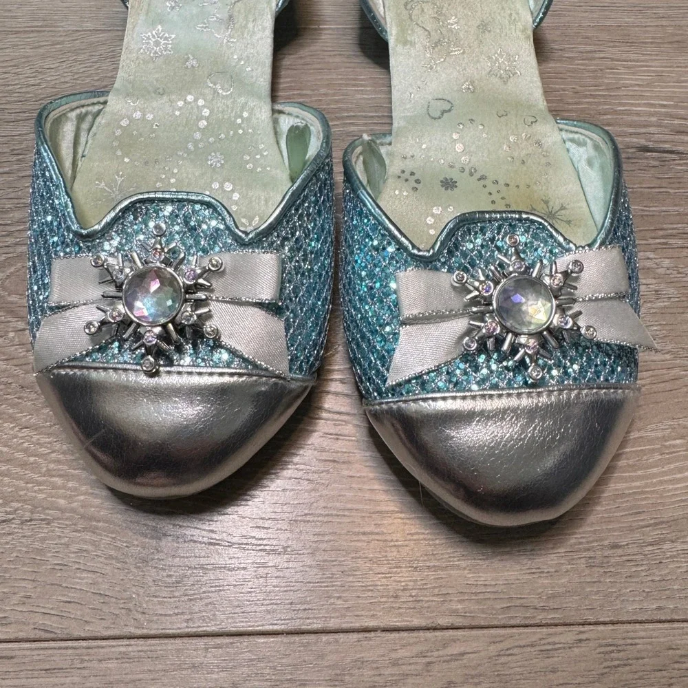 Disney Frozen Elsa Costume Shoes Blue Glitter Snowflake Jewel‎ Kids Size 2/3